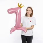 Шар (32''/81 см) Цифра на подставке, 7 Золотая корона, Розовый, 1 шт. в уп., 131257