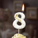 Свеча Цифра, 8 Золотые брызги, на шпажке, Белый, Металлик, 4,3 + 5,2 см, 1 шт. с держат., 5648