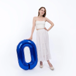 Шар (40''/102 см) Цифра, 0 Slim, Синий хром, Металлик, 1 шт. в уп., B901910AR