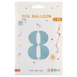 Шар (40''/102 см) Цифра, 8, Светло-голубой, Сатин, 1 шт. в уп., 24268