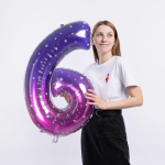 Шар (34''/86 см) Цифра, 6 Сияющий космос, Сиреневый, Градиент, 1 шт. в уп., 131026