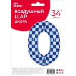 Шар (34''/86 см) Цифра, 0 Клеточки, Голубой/Синий, 1 шт. в уп., 26630