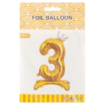 Шар (32''/81 см) Цифра на подставке, 3 Серебристая корона, Золото, 1 шт. в уп., 24183