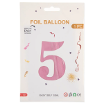 Шар (40''/102 см) Цифра, 5, Розовый, Матовый, 1 шт. в уп., 24105