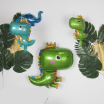 Шар с клапаном (17''/43 см) Мини-фигура, Динозаврик в короне, Бирюзовый, 1 шт., 23262