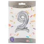 Шар (32''/81 см) Цифра на подставке, 9, Серебро, 1 шт. в уп., 24139