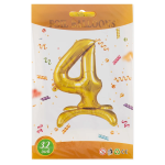 Шар (32''/81 см) Цифра на подставке, 4, Золото, 1 шт. в уп., 24124