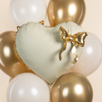 Шар (22''/56 см) Сердце, Золотой бант, Кремовый, Сатин, 1 шт. в уп., 27722