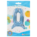 Шар (32''/81 см) Цифра на подставке, 0, Голубой, 1 шт. в уп., 24150
