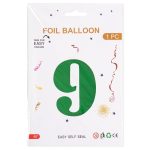 Шар (40''/102 см) Цифра, 9, Зеленый, Металлик, 1 шт. в уп., 27379