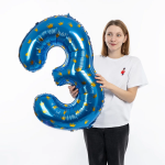 Шар (34''/86 см) Цифра, 3 Золотые короны, Голубой, 1 шт. в уп., 131113