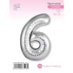 Шар (40''/102 см) Цифра, 6 Slim, Серебро, 1 шт. в уп., C901916P