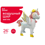Шар (26''/66 см) Фигура 3D, Крылатый единорог, Розовый, Сатин, 1 шт. в уп., 26446