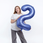 Шар (34''/86 см) Цифра, 2, Синий, Сатин, 1 шт. в уп., 131052V