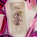 Свеча Цифра, 3 Золотая корона, на шпажке, Розовый, Металлик, 4,5*7 + 3,5 см, 1 шт. с держат., 802813