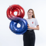 Шар (40''/102 см) Цифра, 8 Героическая тема, Красный/Синий, 1 шт. в уп., 26978