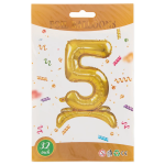 Шар (32''/81 см) Цифра на подставке, 5, Золото, 1 шт. в уп., 24125