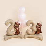 Шар (35''/89 см) Цифра на подставке, 2 Годика, Мишка в розовом колпачке, Бежевый, Сатин, 1 шт. в уп., 27302P