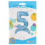 Шар (32''/81 см) Цифра на подставке, 5, Голубой, 1 шт. в уп., 24155