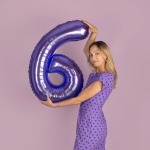 Шар (40''/102 см) Цифра, 6, Сиреневый, Металлик, 1 шт. в уп., 24216