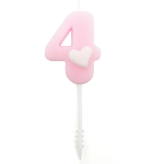 Свеча Цифра, 4 Белое сердечко, на шпажке, Розовый, 4,5 + 4 см, 1 шт. с держат., 802834