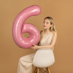 Шар (40''/102 см) Цифра, 6, Розовый, Матовый, 1 шт. в уп., 24106