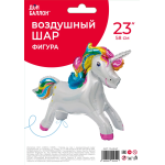 Шар (23''/58 см) Фигура 3D, Единорог Радужный, Белый, 1 шт. в уп., 15454P