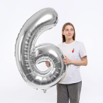 Шар (50''/127 см) Цифра, 6 XXL, Серебро, 1 шт. в уп., 131146