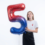 Шар (40''/102 см) Цифра, 5 Героическая тема, Красный/Синий, 1 шт. в уп., 26975