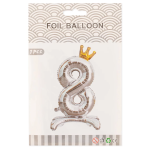 Шар (32''/81 см) Цифра на подставке, 8 Золотая корона, Серебро, 1 шт. в уп., 24178