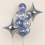 Шар (31''/79 см) Звезда, 4х-конечная, Сириус, Серебро, Металлик, 1 шт., 27674