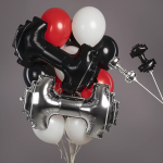 Шар с клапаном (13''/33 см) Мини-фигура, Гантель, Серебро, 5 шт. в уп. (цв.этик.), 27416S5