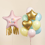 Шар (38''/97 см) Звезда, Happy Birthday, Золотой каскад, Розовый, Сатин, 1 шт., 27634