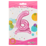 Шар (32''/81 см) Цифра на подставке, 6, Розовый, 1 шт. в уп., 24146