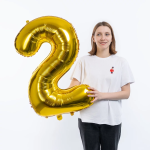 Шар (34''/86 см) Цифра, 2 ЭКО, Золото, 1 шт. в уп., 29682