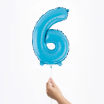 Шар с клапаном (16''/41 см) Мини-цифра, 6, Голубой, Матовый, 1 шт., 23406