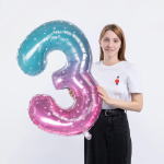 Шар (34''/86 см) Цифра, 3 Нежные искры, Розовый, Градиент, 1 шт. в уп., 131033