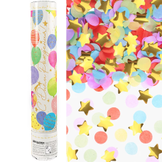 Пневмохлопушка (12/30 см), Воздушные шары, Звезды фольга и круги тишью, Золото, 1 шт., 723037