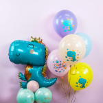 Шар (34''/86 см) Фигура, Динозаврик в короне, Голубой, 1 шт., 19904