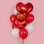 Шар (30''/76 см) Фигура, Мишка с сердцем, Сатин, 1 шт. в уп., 13504