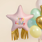 Шар (38''/97 см) Звезда, Happy Birthday, Золотой каскад, Розовый, Сатин, 1 шт., 27634