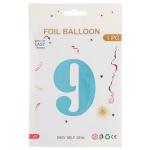 Шар (40''/102 см) Цифра, 9, Голубой, Матовый, 1 шт. в уп., 24119