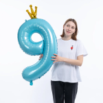 Шар (40''/102 см) Цифра, 9 Золотая корона, Голубой, 1 шт. в уп., 131189