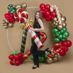 Шар (59''/150 см) Фигура, Леденец трость с бантом, Красный/Золото, 1 шт., 25035