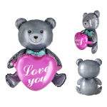 Шар (30''/76 см) Фигура 3D, Сидячий мишка с сердцем, Серый, 1 шт. в уп., 23205