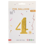 Шар (40''/102 см) Цифра, 4, Золото, Металлик, 1 шт. в уп., 24084