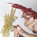 Цветок Пуансеттия, на клипсе, 14 см. Золото, с блестками, 2 шт., 6231003