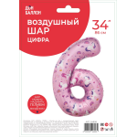 Шар (34''/86 см) Цифра, 6 Волшебные единороги, Розовый, 1 шт. в уп., 24806