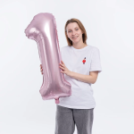 Шар (34''/86 см) Цифра, 1 Slim, Светло-розовый, 1 шт. в уп., 130011