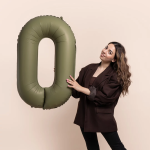 Шар (40''/102 см) Цифра, 0 Slim, Оливковый, Матовый, 1 шт. в уп., B901910MOL